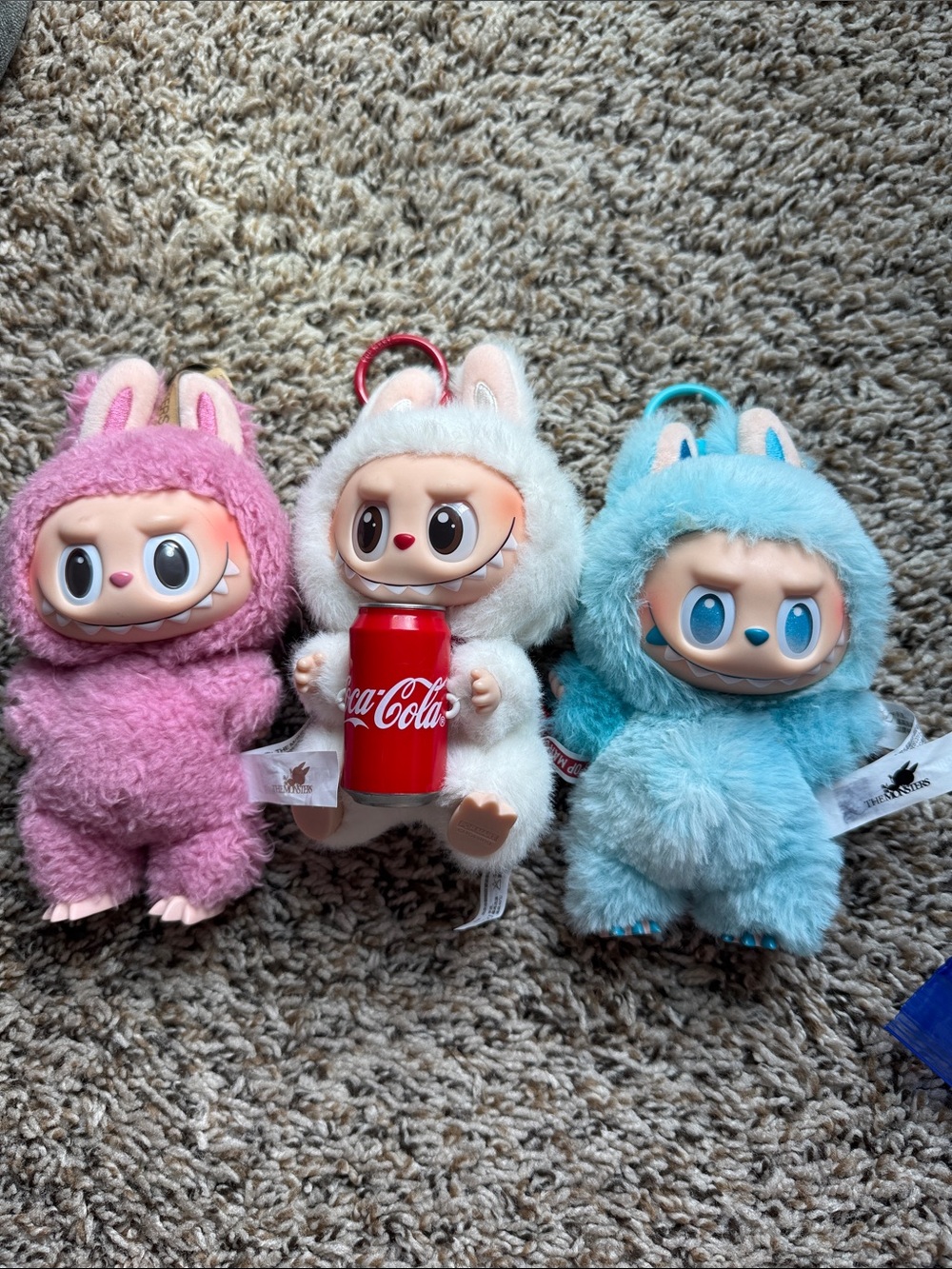 Plush Labubu Bunny Keychain Trio - Pink, White, Blue Small Pets Toy